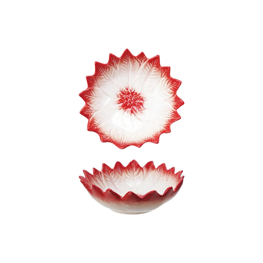 HAND - PAINTED STONEWARE POINSETTIA SHAPED BOWL