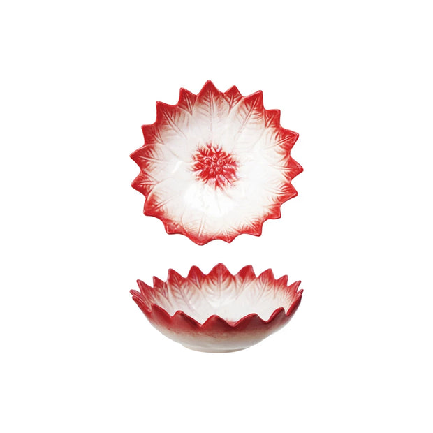HAND - PAINTED STONEWARE POINSETTIA SHAPED BOWL