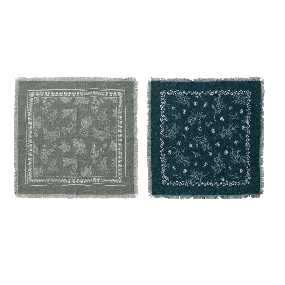 SET OF 4 NAPKINS WITH PINE BOUGH PATTERNS & FRAYED EDGES