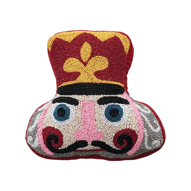 12"L x 11"W COTTON BLEND BEADED NUTCRACKER SHAPED PILLOW