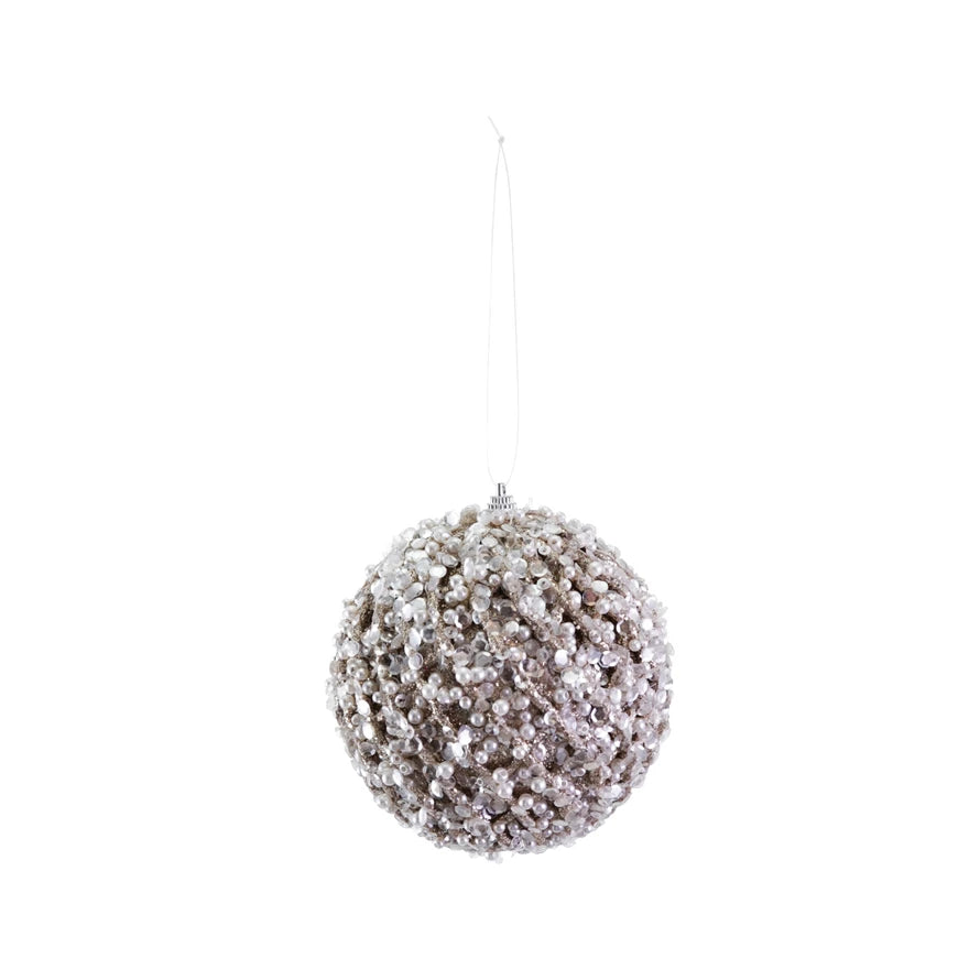 FOAM BALL ORNAMENT WITH FAUX PEARLS & BEADS