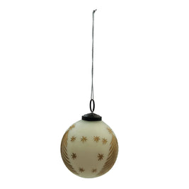 HAND - PAINTED GLASS BALL ORNAMENT WITH ETCHED TREES & STARS