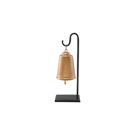 METAL BELL WITH STAND, ANTIQUE GOLD FINISH & BLACK, SET OF 2