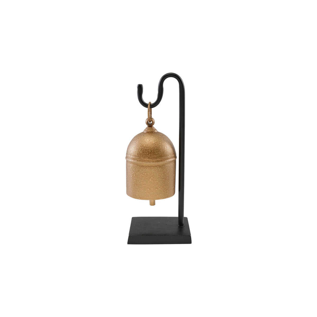 METAL BELL WITH STAND, ANTIQUE GOLD FINISH & BLACK, SET OF 2