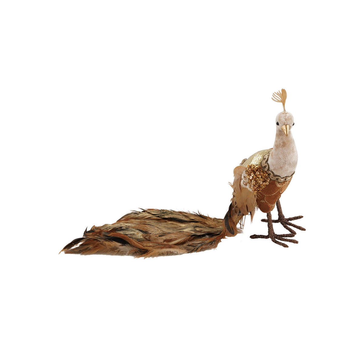FOAM & FABRIC PEACOCK WITH SEQUINS & FEATHERS, BROWN