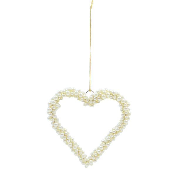 METAL & FAUX PEARL BEADED HEART ORNAMENT