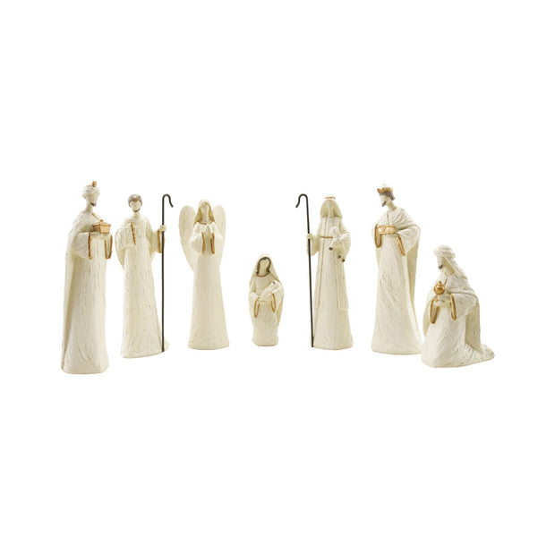 RESIN NATIVITY, BROWN & GOLD FINISH, SET OF 7