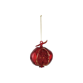 HAND-PAINTED MERCURY GLASS POMEGRANATE ORNAMENT WITH BEADS, RED & GOLD FINISH