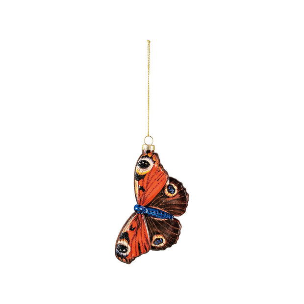 HAND-PAINTED MERCURY GLASS BUTTERFLY ORNAMENT WITH GLITTER